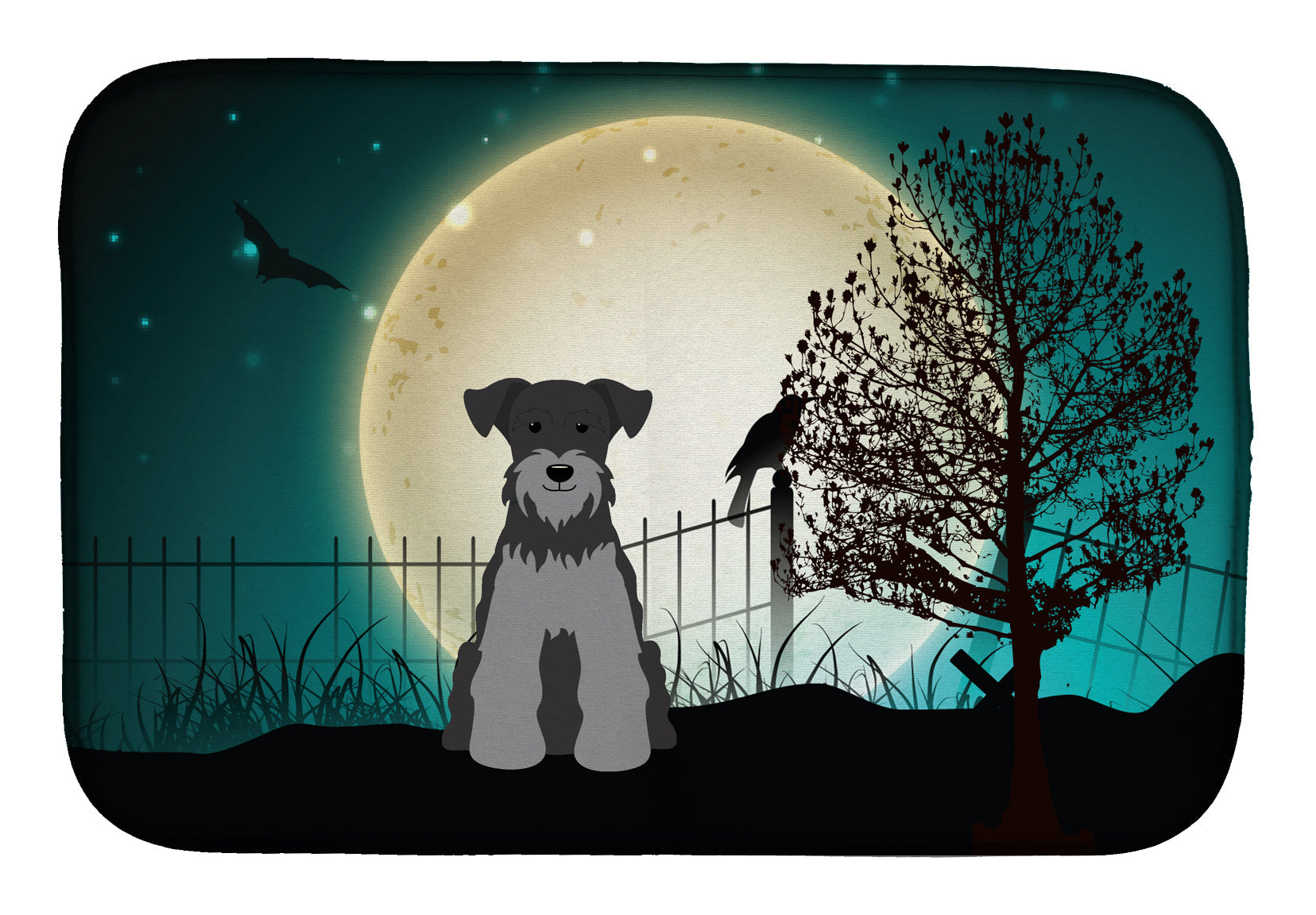 Halloween Scary Miniature Schnauzer Black Silver Dish Drying Mat Absorbent Dish Drying Mat Pad for Kitchen Counter Dish Drainer Mat for Countertop, 14 x 21", Multicolor