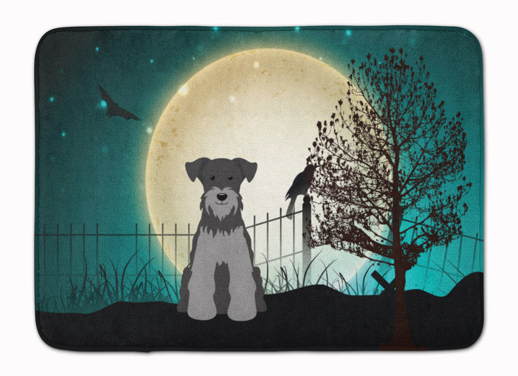 Halloween Scary Miniature Schnauzer Black Silver Memory Foam Kitchen Mat Machine Washable Anti-Fatigue Cushion Comfort Bath or Kitchen Rug