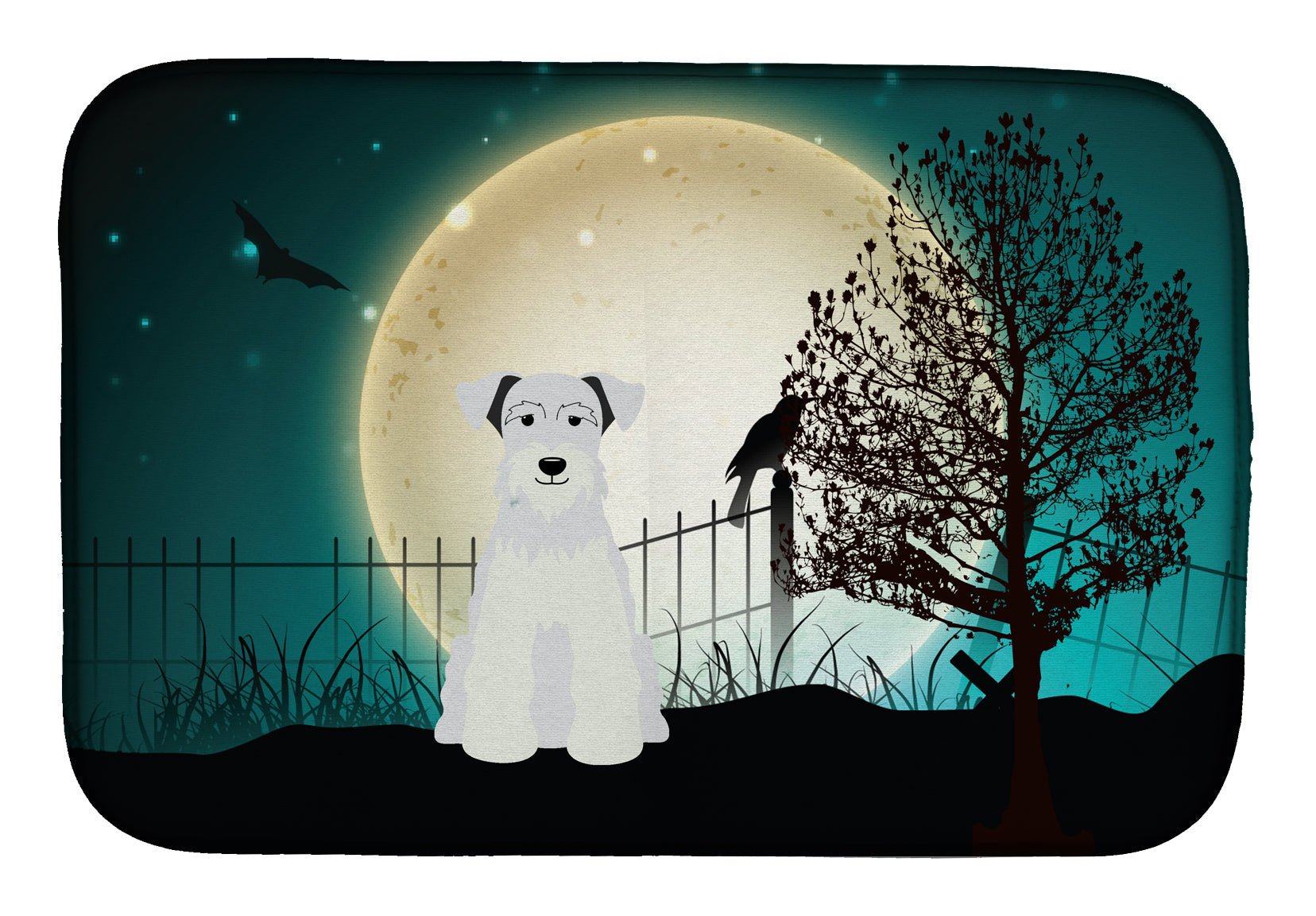 Halloween Scary Miniature Schnauzer White Dish Drying Mat Absorbent Dish Drying Mat Pad for Kitchen Counter Dish Drainer Mat for Countertop, 14 x 21", Multicolor