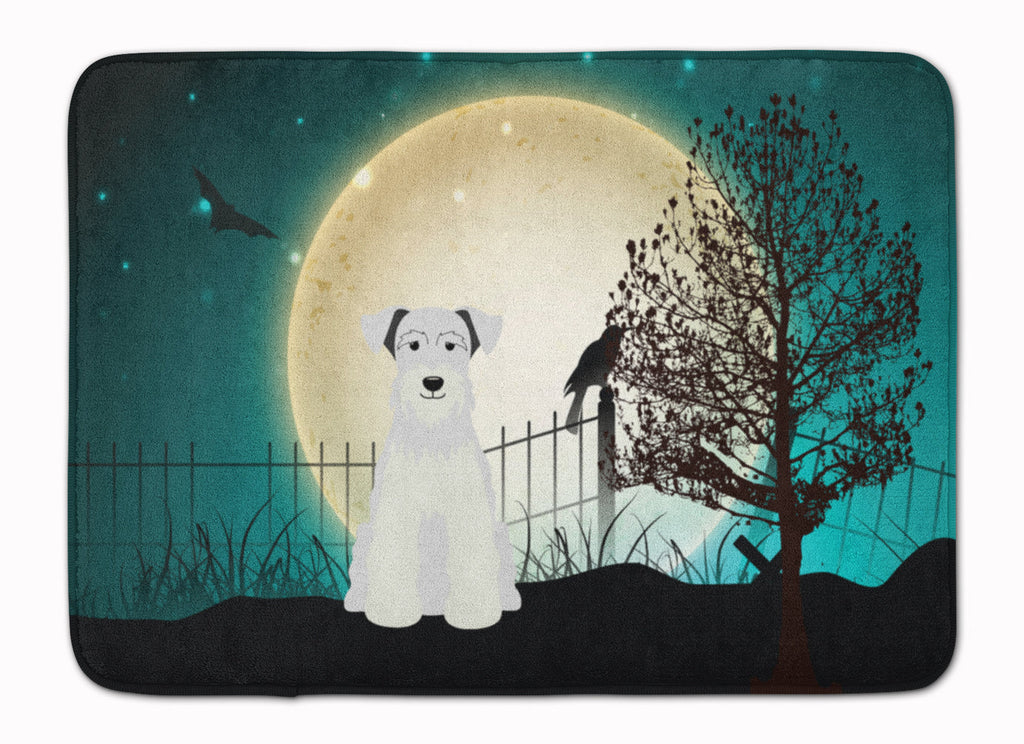 Halloween Scary Miniature Schnauzer White Memory Foam Kitchen Mat Machine Washable Anti-Fatigue Cushion Comfort Bath or Kitchen Rug