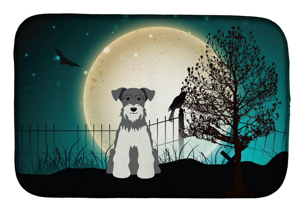 Halloween Scary Miniature Schnauzer Salt and Pepper Dish Drying Mat Absorbent Dish Drying Mat Pad for Kitchen Counter Dish Drainer Mat for Countertop, 14 x 21", Multicolor