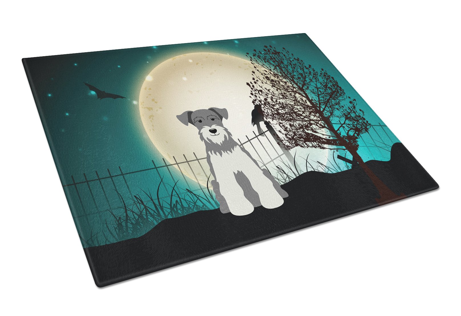 Halloween Scary Miniature Schnauzer Salt and Pepper Cutting Board Tempered Glass Kitchen Cutting Surface, Heat Resistant Chopping, Non-Slip Feet, Food Prep & Serving