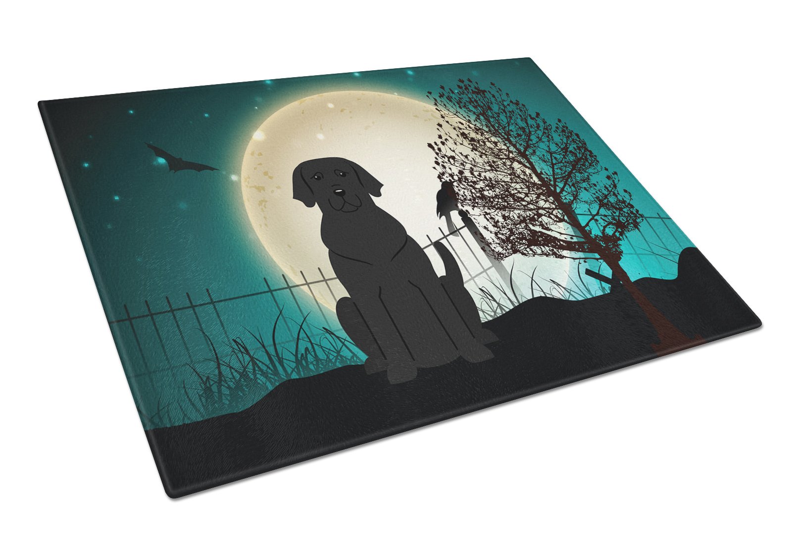 Halloween Scary Black Labrador Cutting Board Tempered Glass Kitchen Cutting Surface, Heat Resistant Chopping, Non-Slip Feet, Food Prep & Serving
