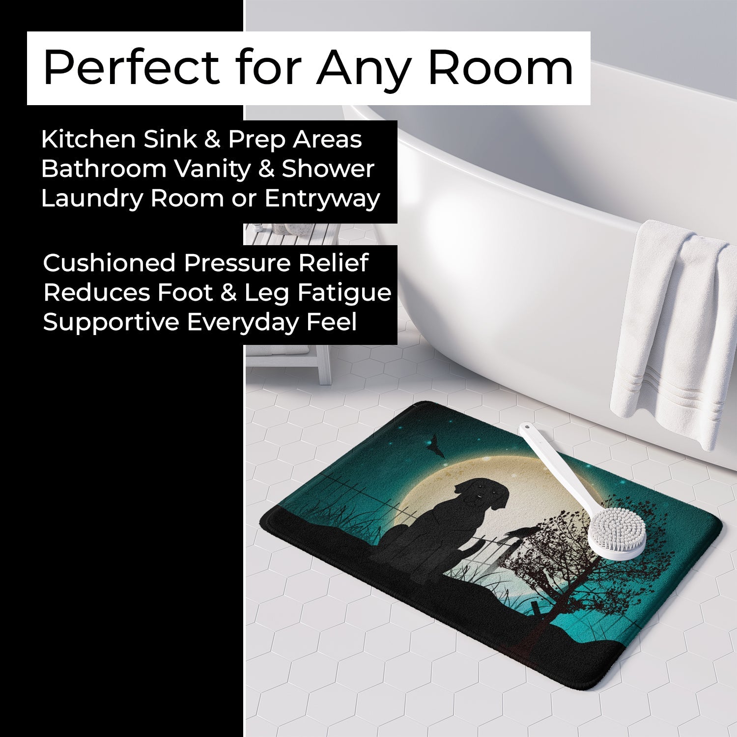 Halloween Scary Black Labrador Memory Foam Kitchen Mat Machine Washable Anti-Fatigue Cushion Comfort Bath or Kitchen Rug