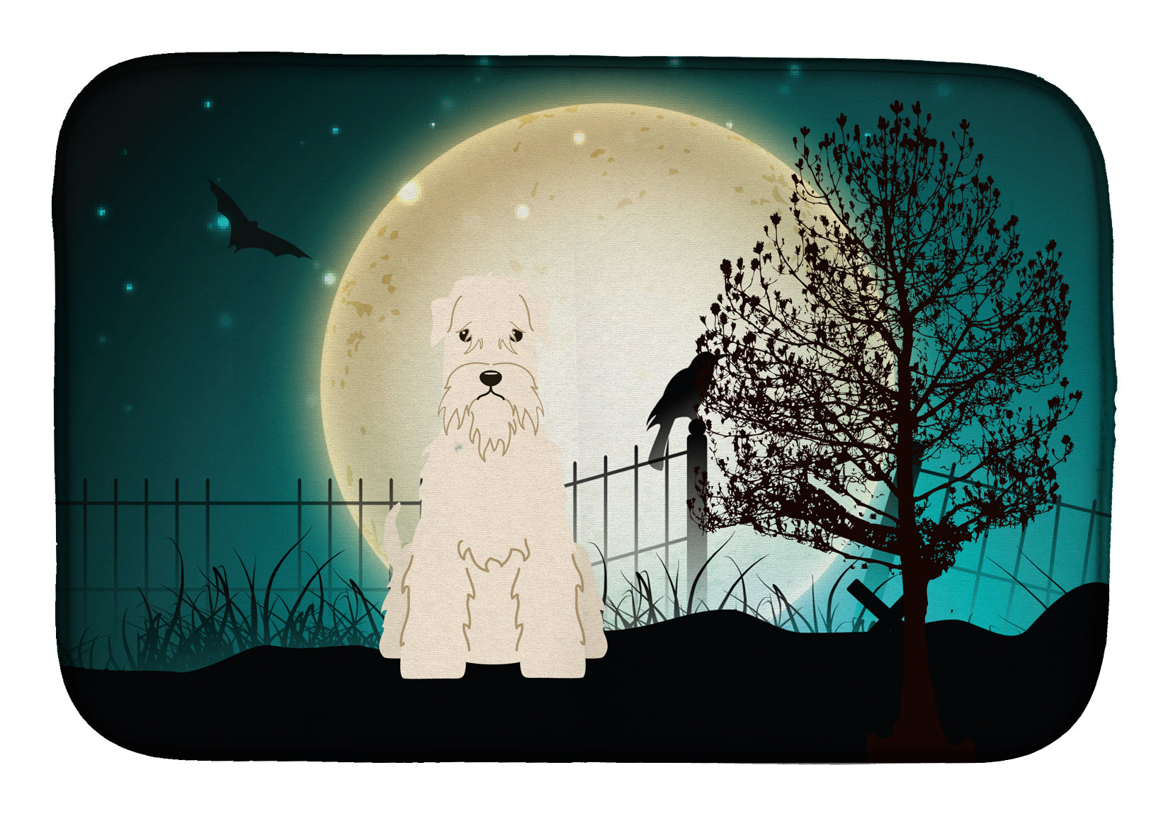 Halloween Scary Soft Coated Wheaten Terrier Dish Drying Mat Absorbent Dish Drying Mat Pad for Kitchen Counter Dish Drainer Mat for Countertop, 14 x 21", Multicolor