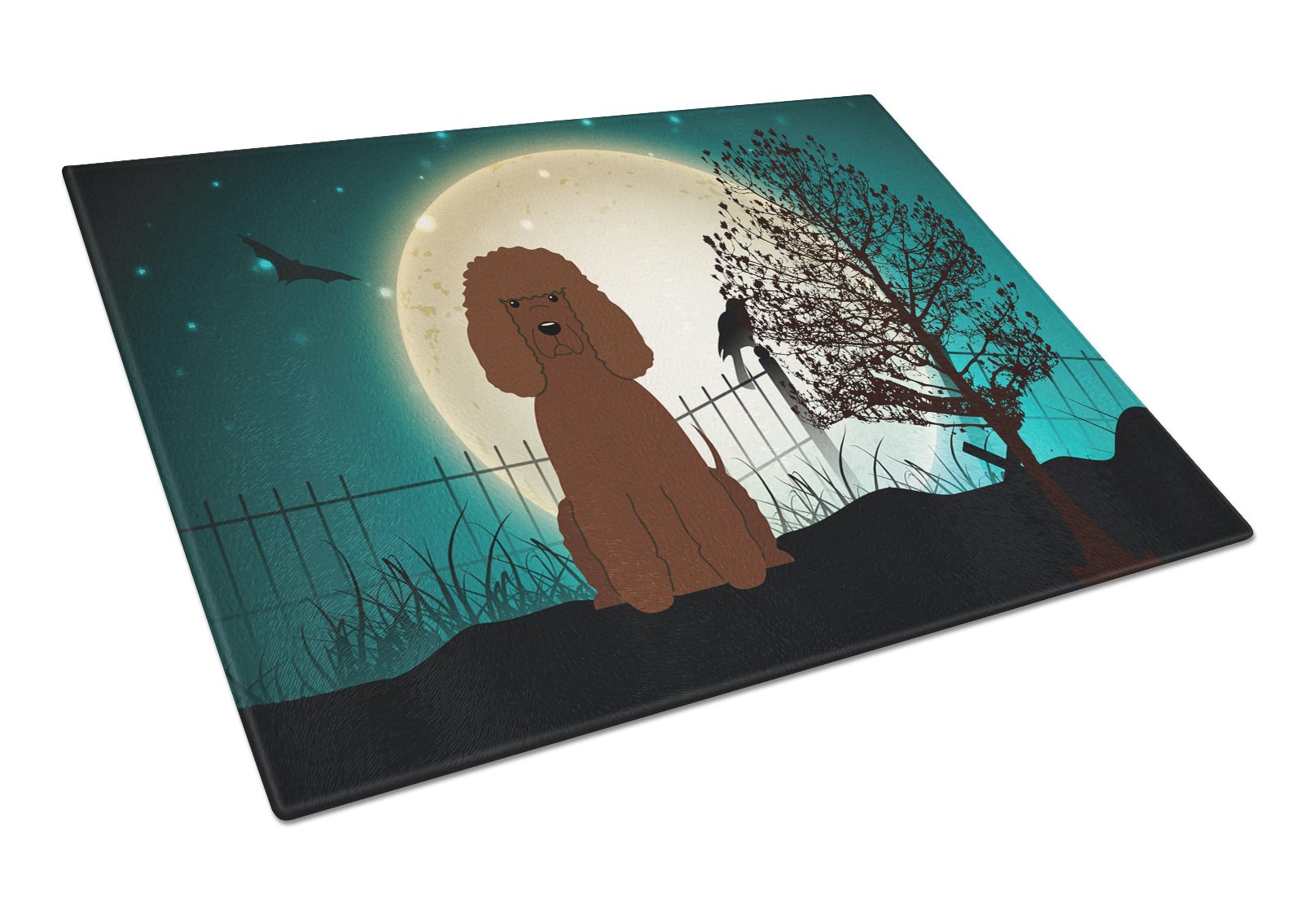 Halloween Scary Irish Water Spaniel Cutting Board Tempered Glass Kitchen Cutting Surface, Heat Resistant Chopping, Non-Slip Feet, Food Prep & Serving