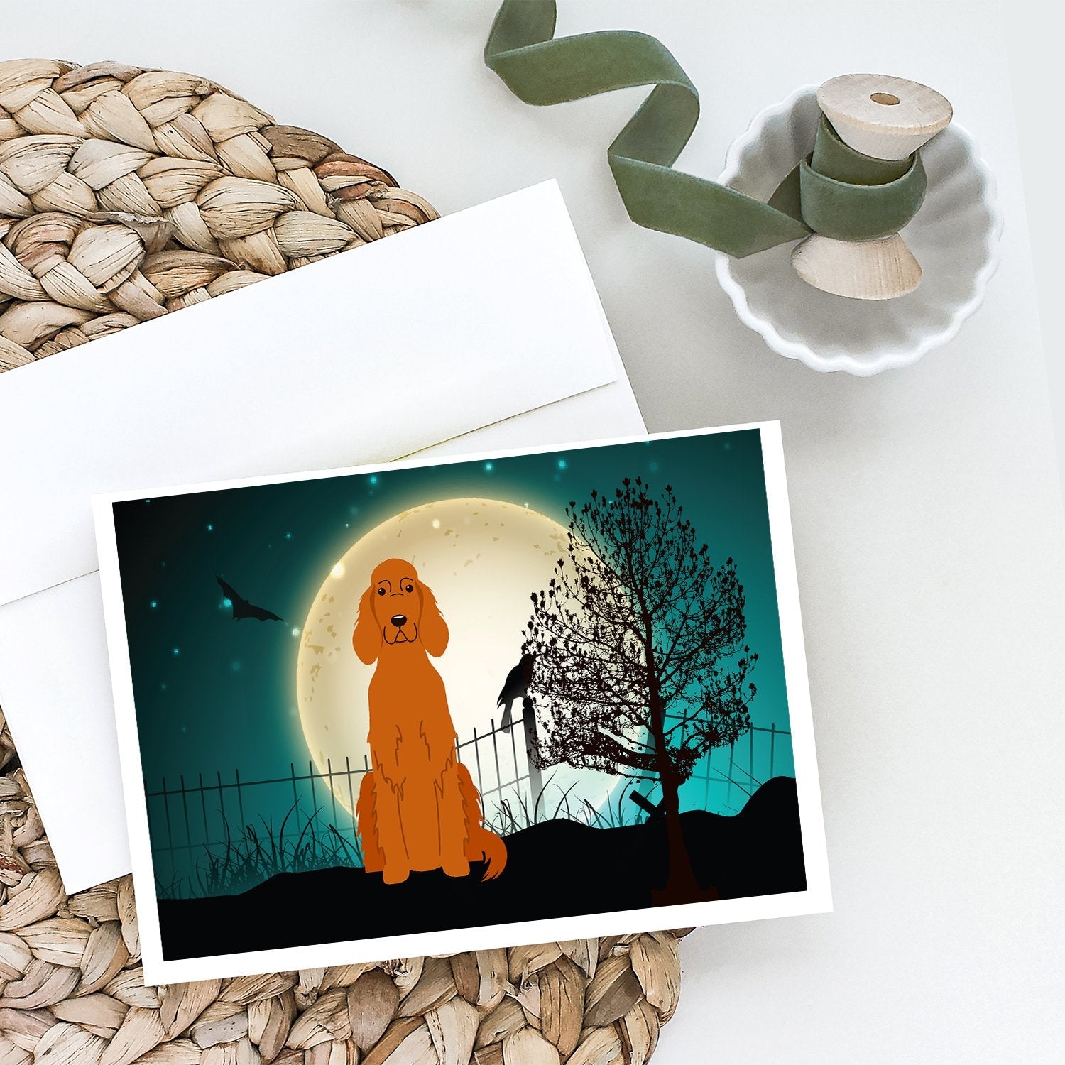 Halloween Scary Irish Setter Greeting Cards Pack of 8 Blank Cards with Envelopes Whimsical A7 Size 5x7