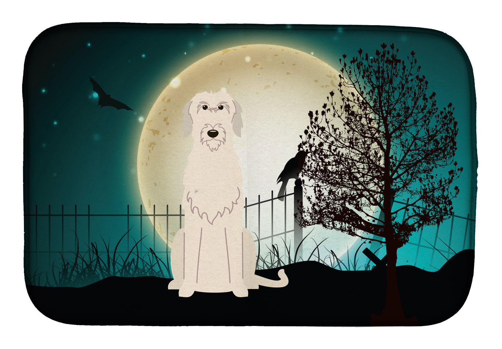 Halloween Scary Irish Wolfhound Dish Drying Mat Absorbent Dish Drying Mat Pad for Kitchen Counter Dish Drainer Mat for Countertop, 14 x 21", Multicolor