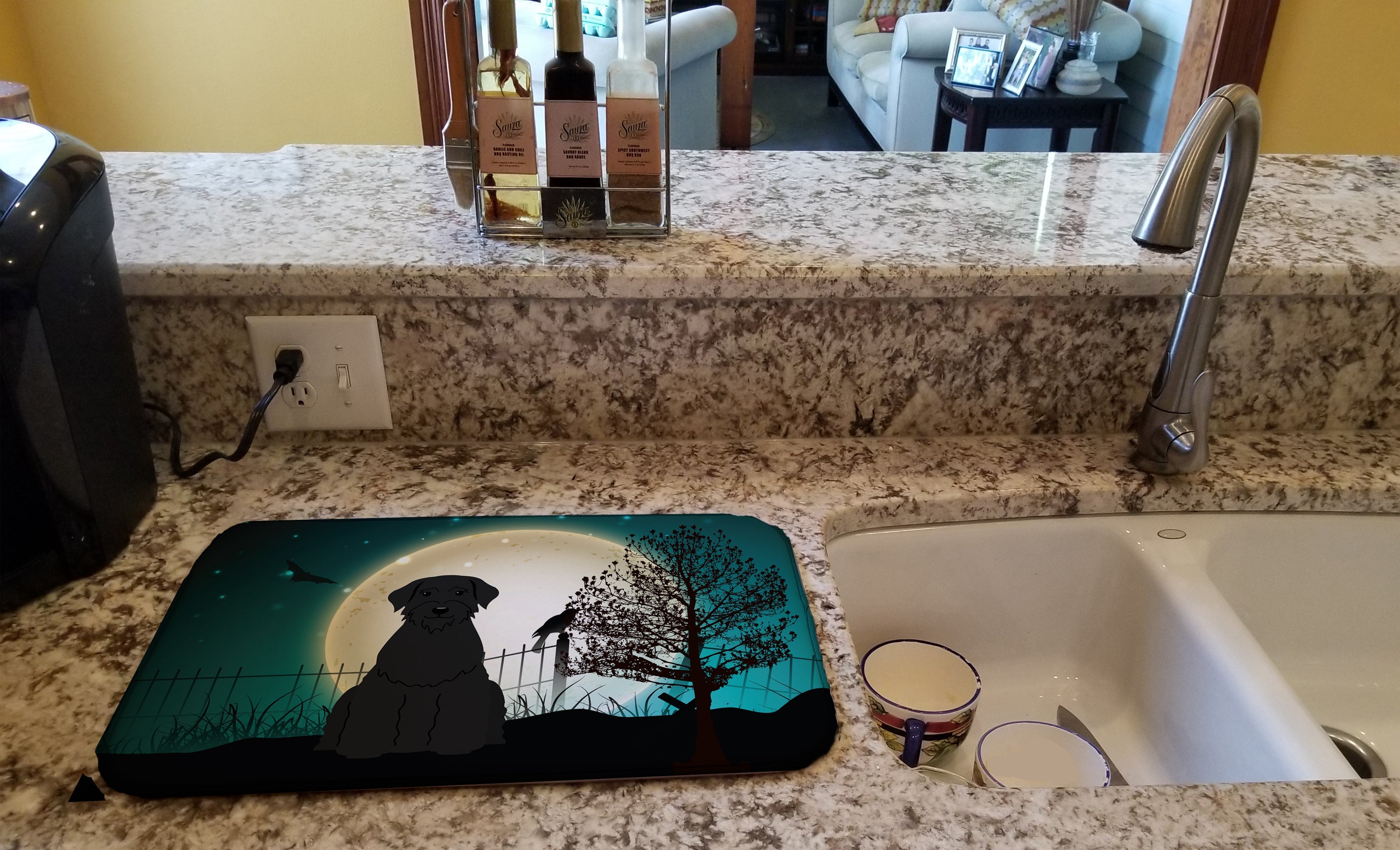 Halloween Scary Giant Schnauzer Dish Drying Mat Absorbent Dish Drying Mat Pad for Kitchen Counter Dish Drainer Mat for Countertop, 14 x 21", Multicolor