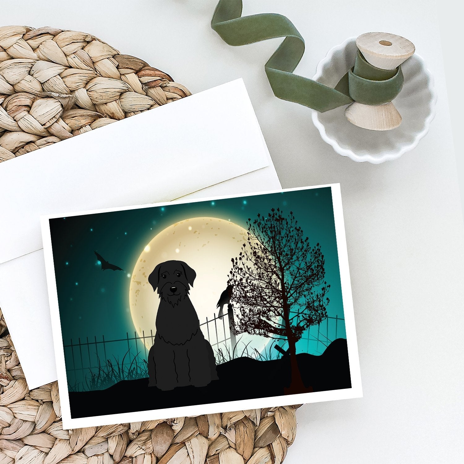 Halloween Scary Giant Schnauzer Greeting Cards Pack of 8 Blank Cards with Envelopes Whimsical A7 Size 5x7