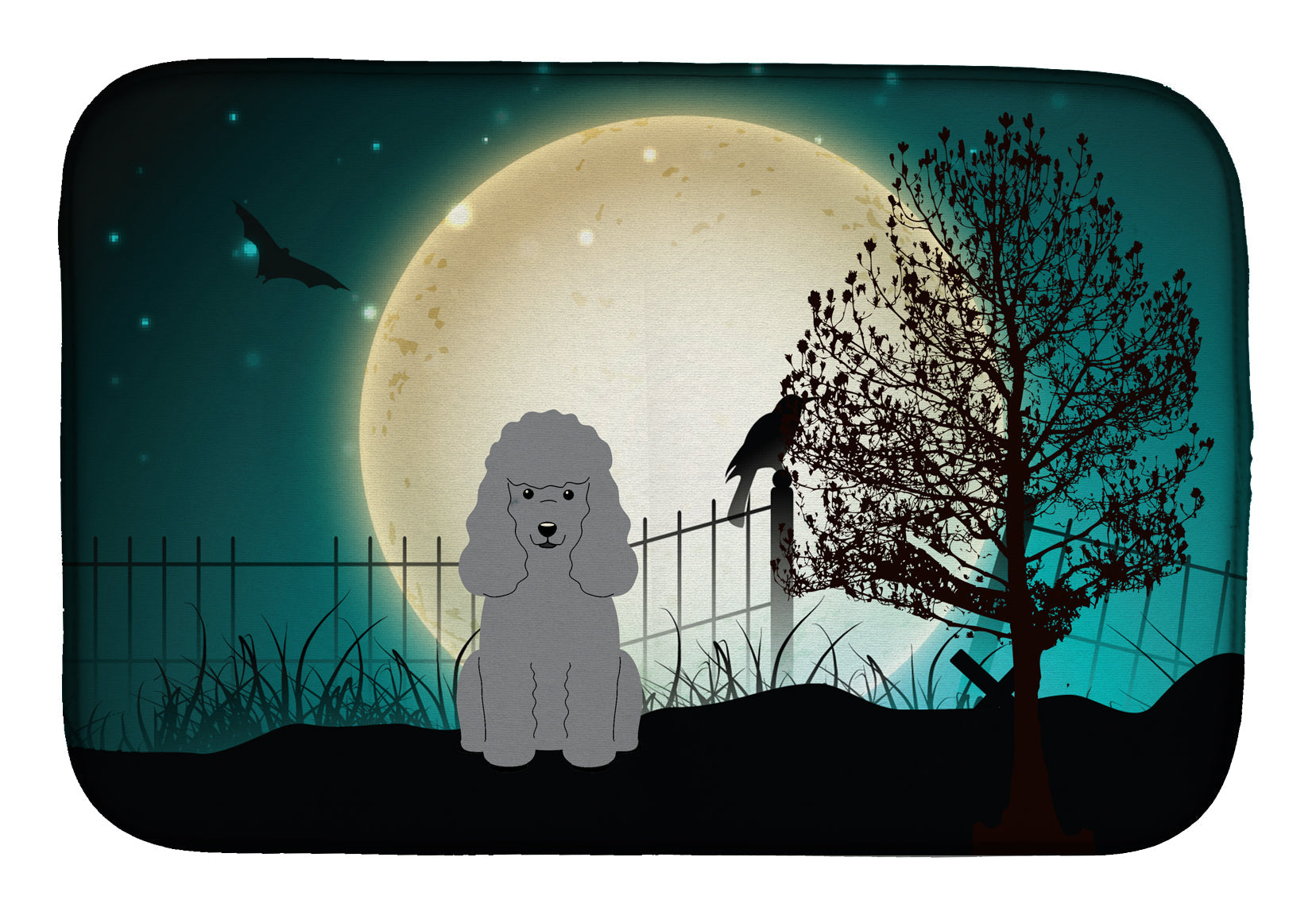 Halloween Scary Poodle Silver Dish Drying Mat Absorbent Dish Drying Mat Pad for Kitchen Counter Dish Drainer Mat for Countertop, 14 x 21", Multicolor
