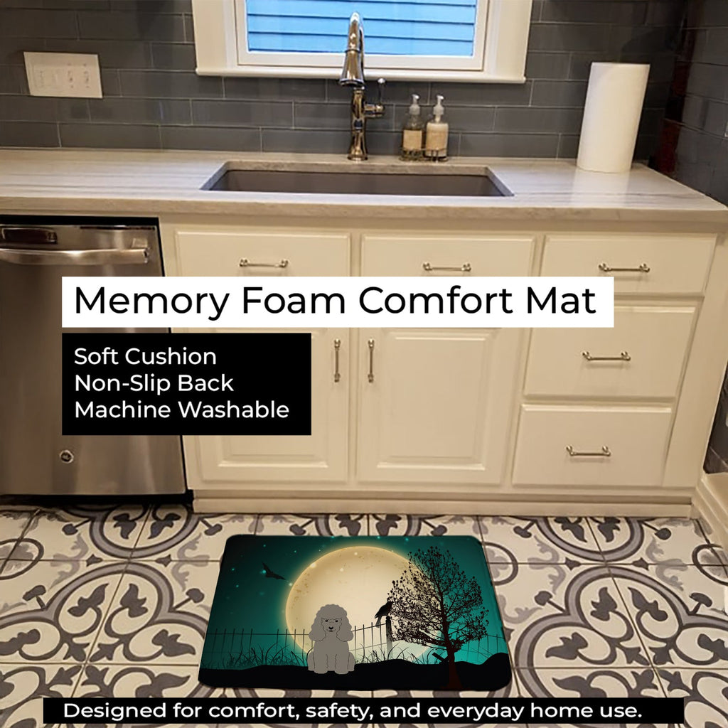 Halloween Scary Poodle Silver Memory Foam Kitchen Mat Machine Washable Anti-Fatigue Cushion Comfort Bath or Kitchen Rug