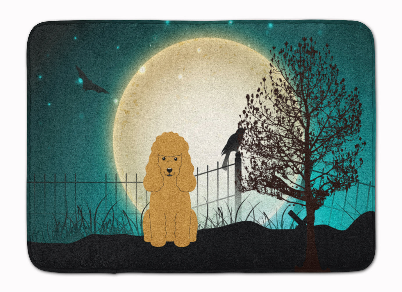 Halloween Scary Poodle Tan Memory Foam Kitchen Mat Machine Washable Anti-Fatigue Cushion Comfort Bath or Kitchen Rug