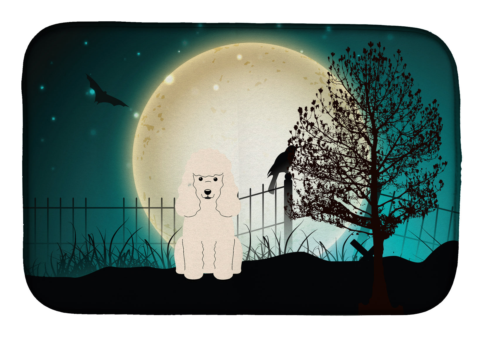 Halloween Scary Poodle White Dish Drying Mat Absorbent Dish Drying Mat Pad for Kitchen Counter Dish Drainer Mat for Countertop, 14 x 21", Multicolor