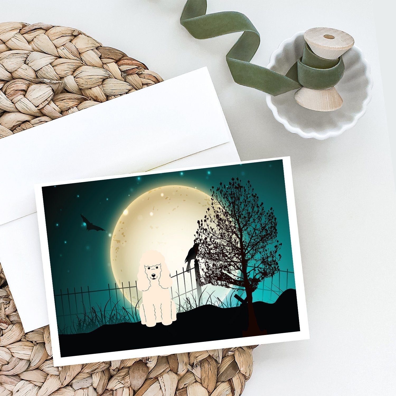 Halloween Scary Poodle White Greeting Cards Pack of 8 Blank Cards with Envelopes Whimsical A7 Size 5x7