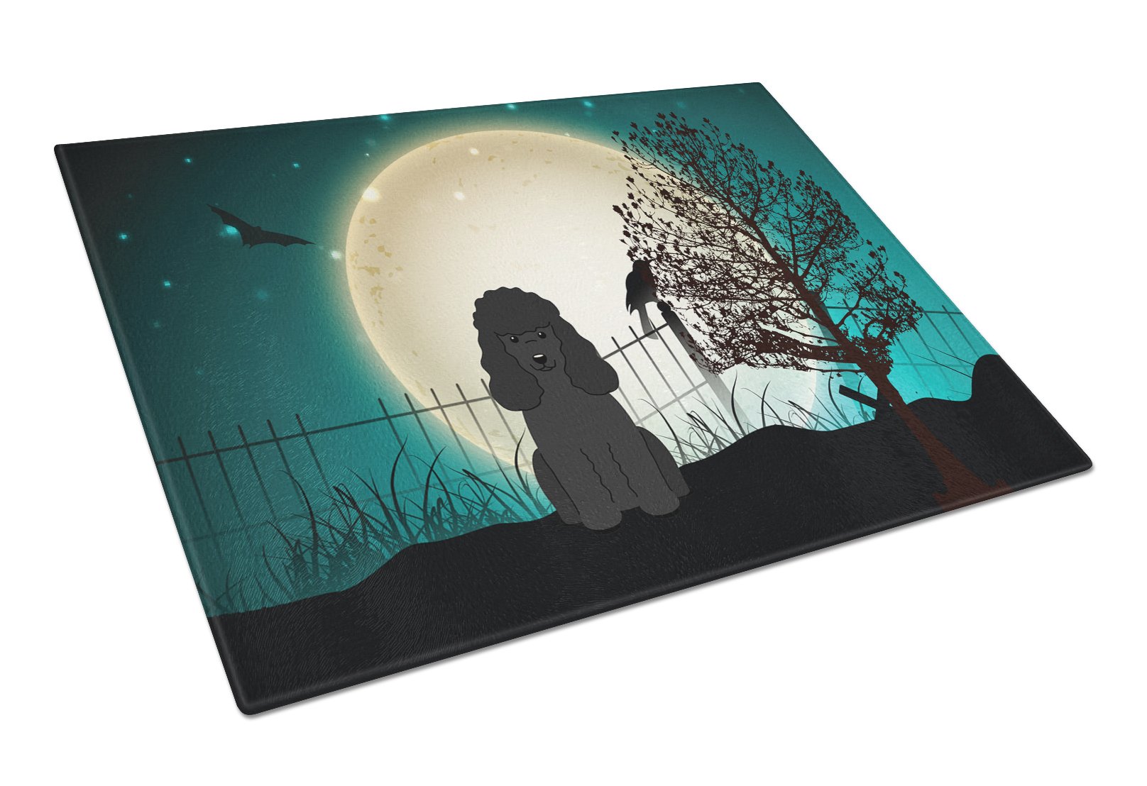 Halloween Scary Poodle Black Cutting Board Tempered Glass Kitchen Cutting Surface, Heat Resistant Chopping, Non-Slip Feet, Food Prep & Serving