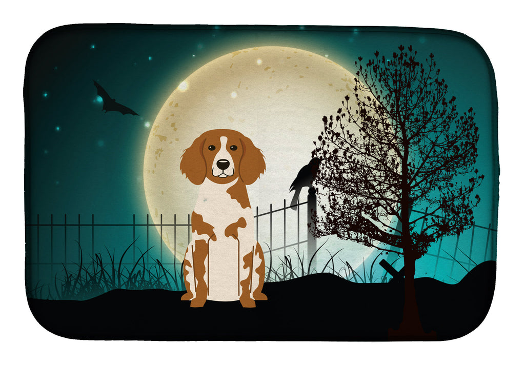 Halloween Scary Brittany Spaniel Dish Drying Mat Absorbent Dish Drying Mat Pad for Kitchen Counter Dish Drainer Mat for Countertop, 14 x 21", Multicolor