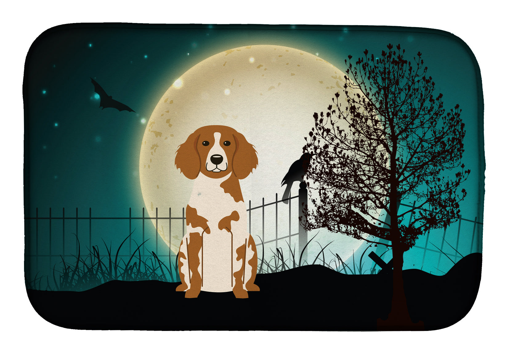 Halloween Scary Brittany Spaniel Dish Drying Mat Absorbent Dish Drying Mat Pad for Kitchen Counter Dish Drainer Mat for Countertop, 14 x 21", Multicolor
