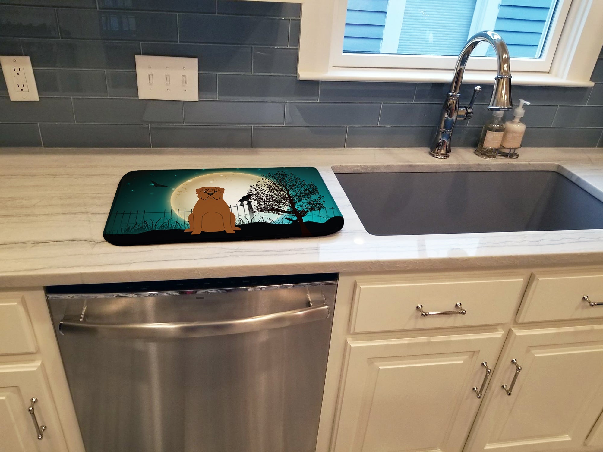 Halloween Scary Dogue de Bourdeaux Dish Drying Mat Absorbent Dish Drying Mat Pad for Kitchen Counter Dish Drainer Mat for Countertop, 14 x 21", Multicolor