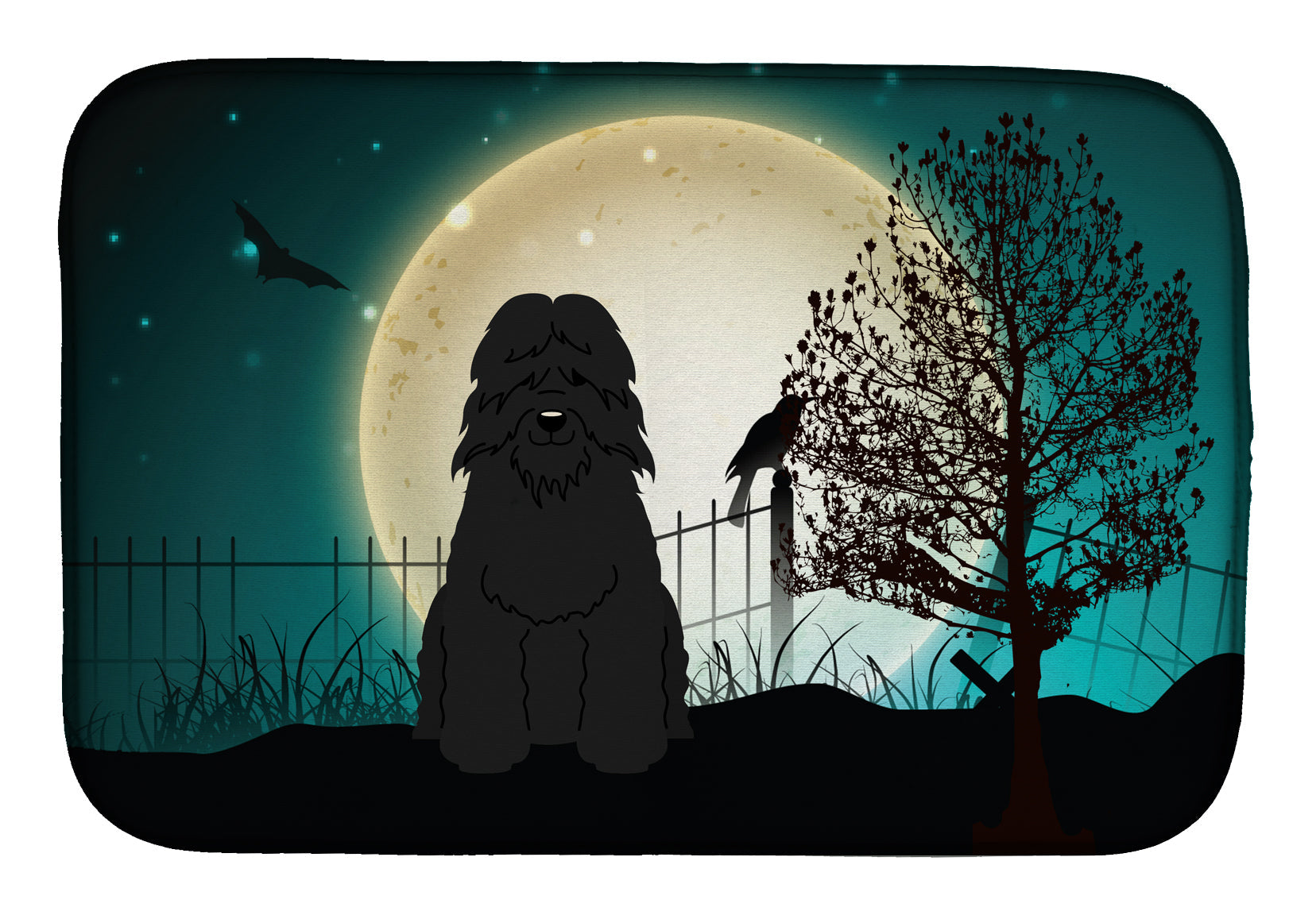 Halloween Scary Bouvier des Flandres Dish Drying Mat Absorbent Dish Drying Mat Pad for Kitchen Counter Dish Drainer Mat for Countertop, 14 x 21", Multicolor