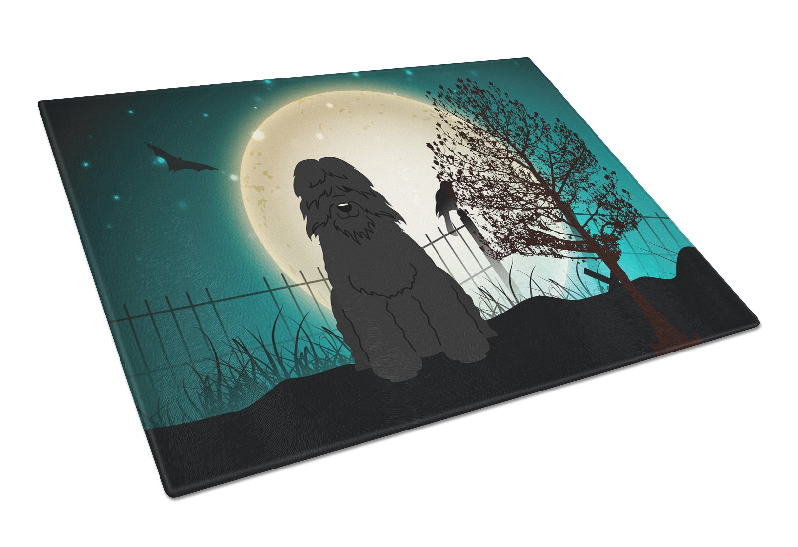 Halloween Scary Bouvier des Flandres Cutting Board Tempered Glass Kitchen Cutting Surface, Heat Resistant Chopping, Non-Slip Feet, Food Prep & Serving
