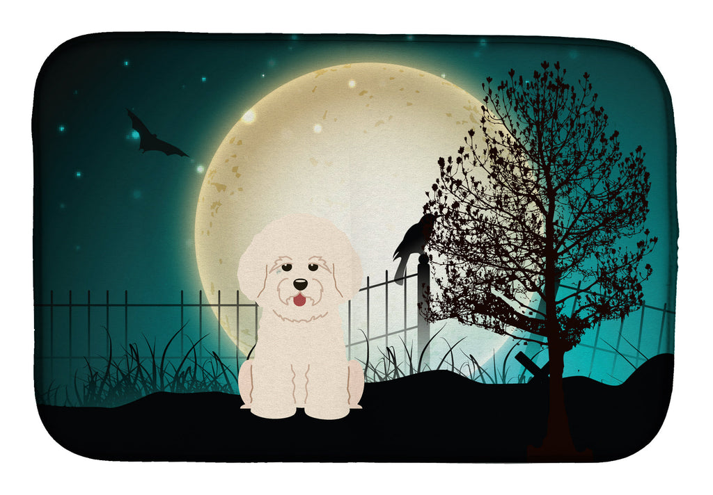 Halloween Scary Bichon Frise Dish Drying Mat Absorbent Dish Drying Mat Pad for Kitchen Counter Dish Drainer Mat for Countertop, 14 x 21", Multicolor
