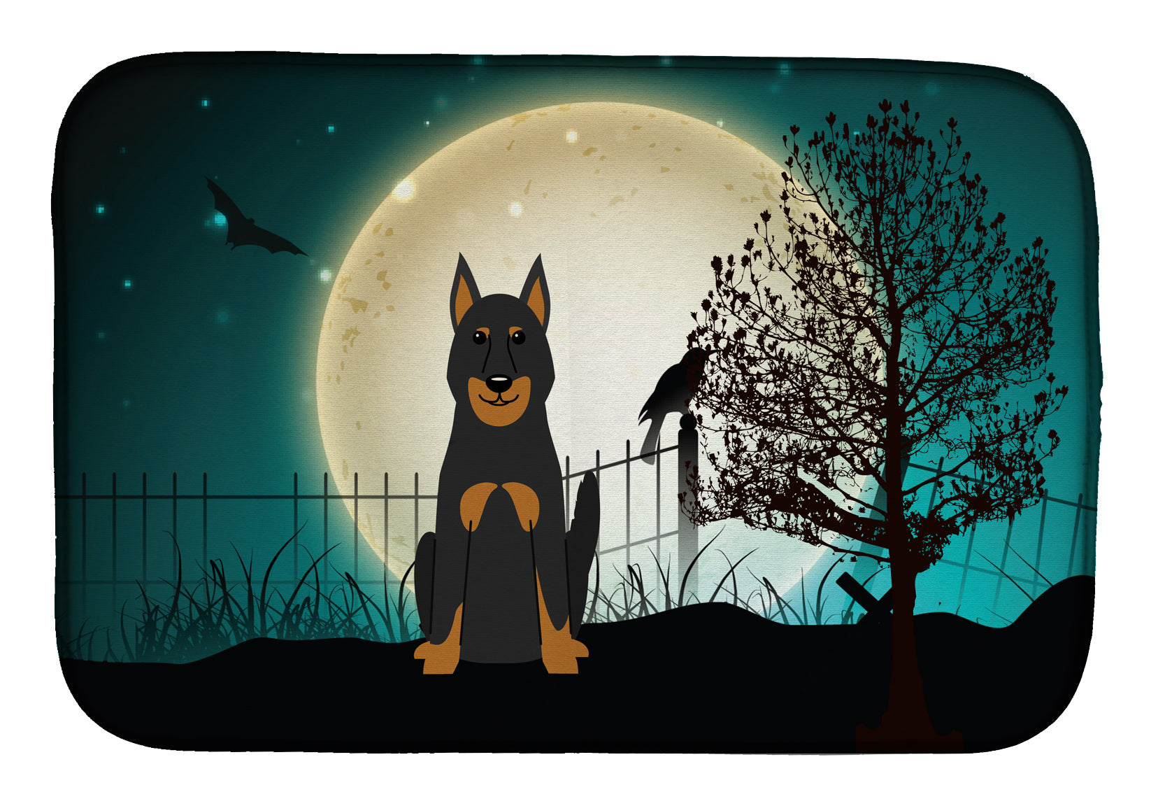 Halloween Scary Beauce Shepherd Dog Dish Drying Mat Absorbent Dish Drying Mat Pad for Kitchen Counter Dish Drainer Mat for Countertop, 14 x 21", Multicolor