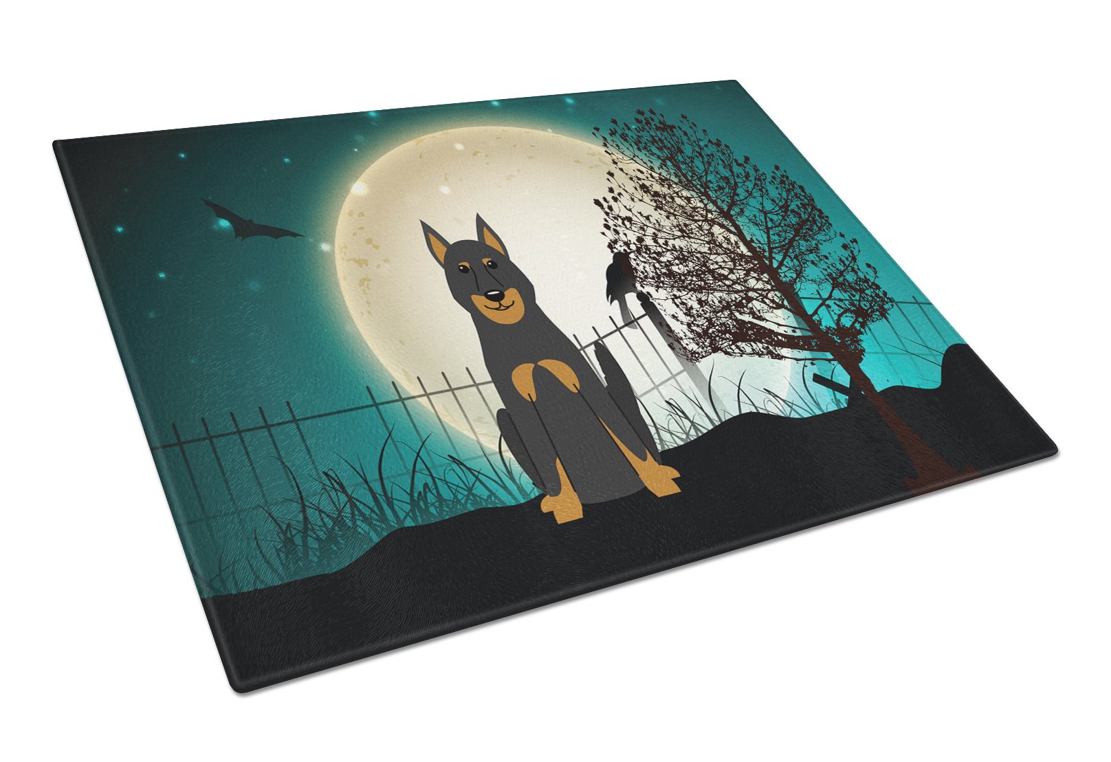 Halloween Scary Beauce Shepherd Dog Cutting Board Tempered Glass Kitchen Cutting Surface, Heat Resistant Chopping, Non-Slip Feet, Food Prep & Serving