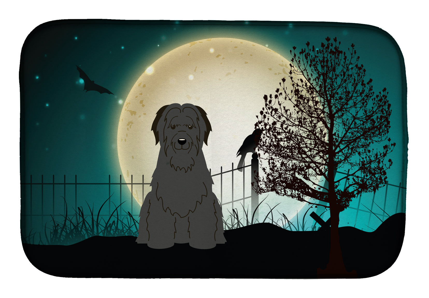 Halloween Scary Briard Black Dish Drying Mat Absorbent Dish Drying Mat Pad for Kitchen Counter Dish Drainer Mat for Countertop, 14 x 21", Multicolor