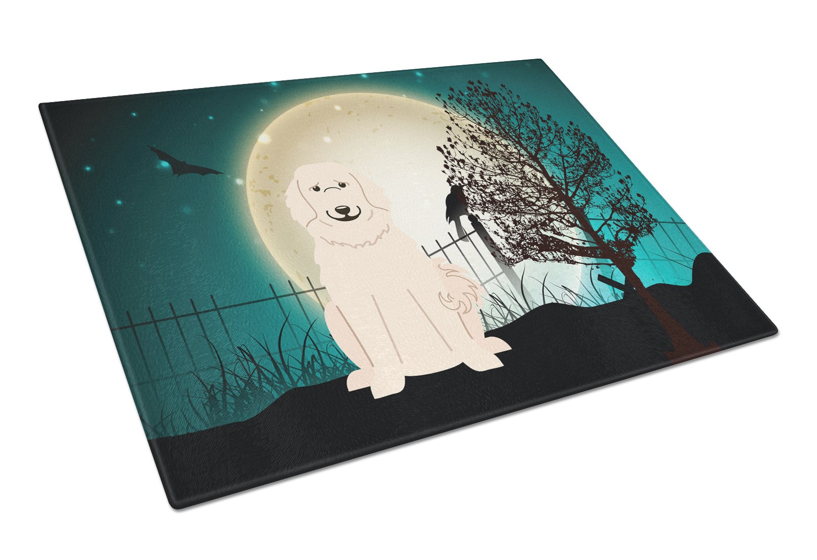 Halloween Scary Great Pyrenese Cutting Board Tempered Glass Kitchen Cutting Surface, Heat Resistant Chopping, Non-Slip Feet, Food Prep & Serving