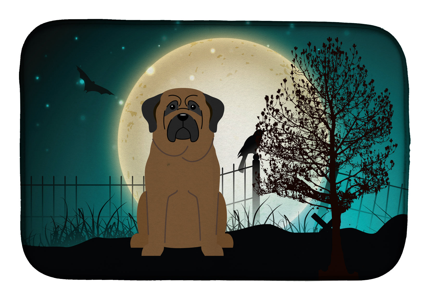 Halloween Scary Bullmastiff Dish Drying Mat Absorbent Dish Drying Mat Pad for Kitchen Counter Dish Drainer Mat for Countertop, 14 x 21", Multicolor