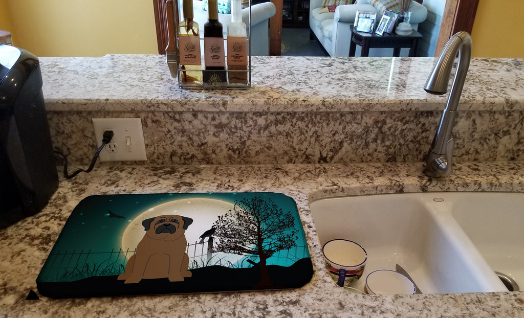 Halloween Scary Bullmastiff Dish Drying Mat Absorbent Dish Drying Mat Pad for Kitchen Counter Dish Drainer Mat for Countertop, 14 x 21", Multicolor
