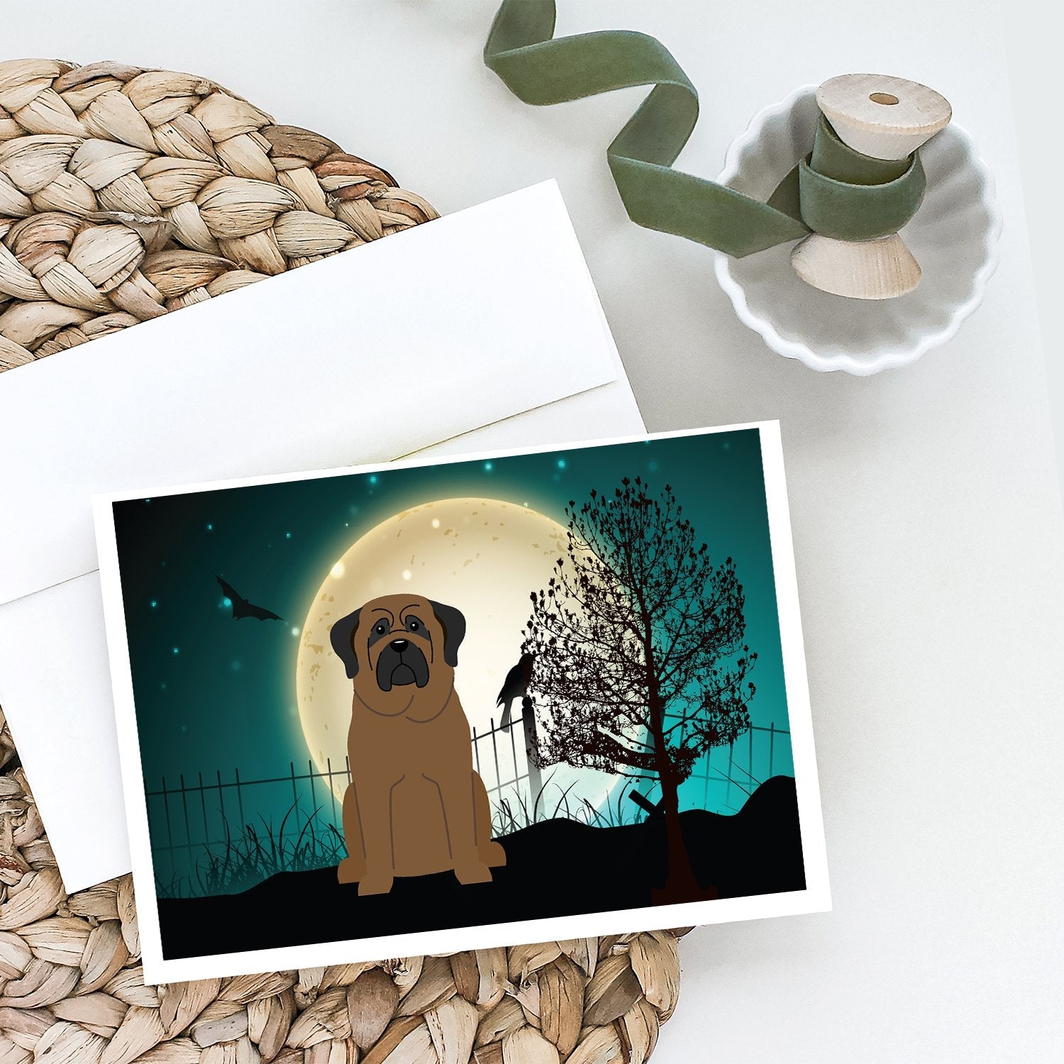 Halloween Scary Bullmastiff Greeting Cards Pack of 8 Blank Cards with Envelopes Whimsical A7 Size 5x7