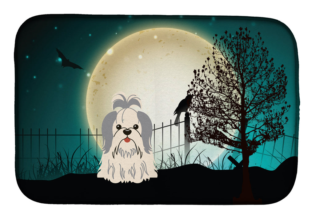 Halloween Scary Shih Tzu Silver White Dish Drying Mat Absorbent Dish Drying Mat Pad for Kitchen Counter Dish Drainer Mat for Countertop, 14 x 21", Multicolor