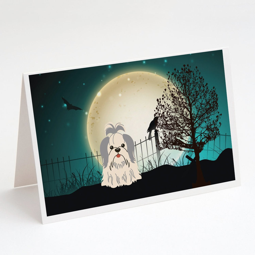 Halloween Scary Shih Tzu Silver White Greeting Cards Pack of 8 Blank Cards with Envelopes Whimsical A7 Size 5x7