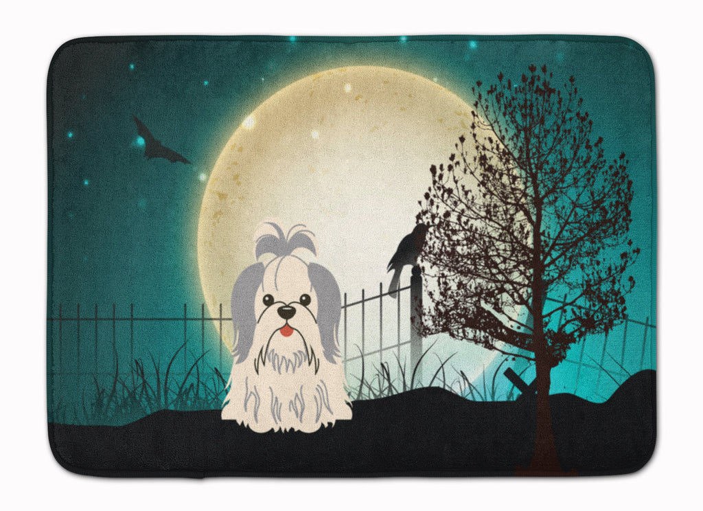 Halloween Scary Shih Tzu Silver White Memory Foam Kitchen Mat Machine Washable Anti-Fatigue Cushion Comfort Bath or Kitchen Rug