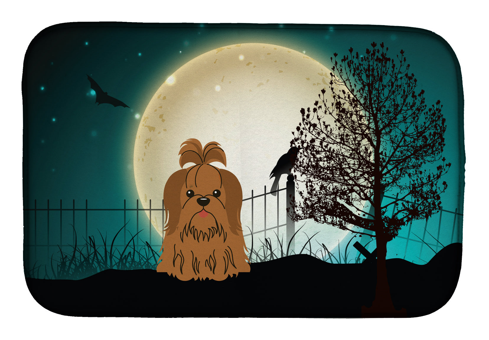 Halloween Scary Shih Tzu Chocolate Dish Drying Mat Absorbent Dish Drying Mat Pad for Kitchen Counter Dish Drainer Mat for Countertop, 14 x 21", Multicolor
