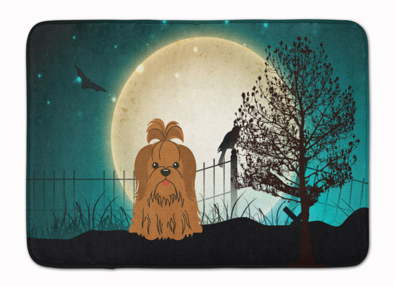 Halloween Scary Shih Tzu Chocolate Memory Foam Kitchen Mat Machine Washable Anti-Fatigue Cushion Comfort Bath or Kitchen Rug