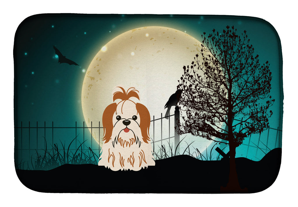 Halloween Scary Shih Tzu Red White Dish Drying Mat Absorbent Dish Drying Mat Pad for Kitchen Counter Dish Drainer Mat for Countertop, 14 x 21", Multicolor