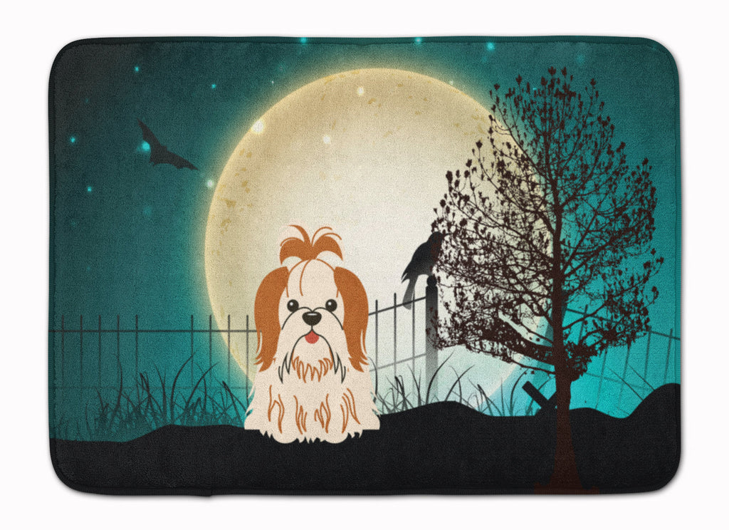 Halloween Scary Shih Tzu Red White Memory Foam Kitchen Mat Machine Washable Anti-Fatigue Cushion Comfort Bath or Kitchen Rug