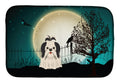 Halloween Scary Shih Tzu Black White Dish Drying Mat Absorbent Dish Drying Mat Pad for Kitchen Counter Dish Drainer Mat for Countertop, 14 x 21", Multicolor