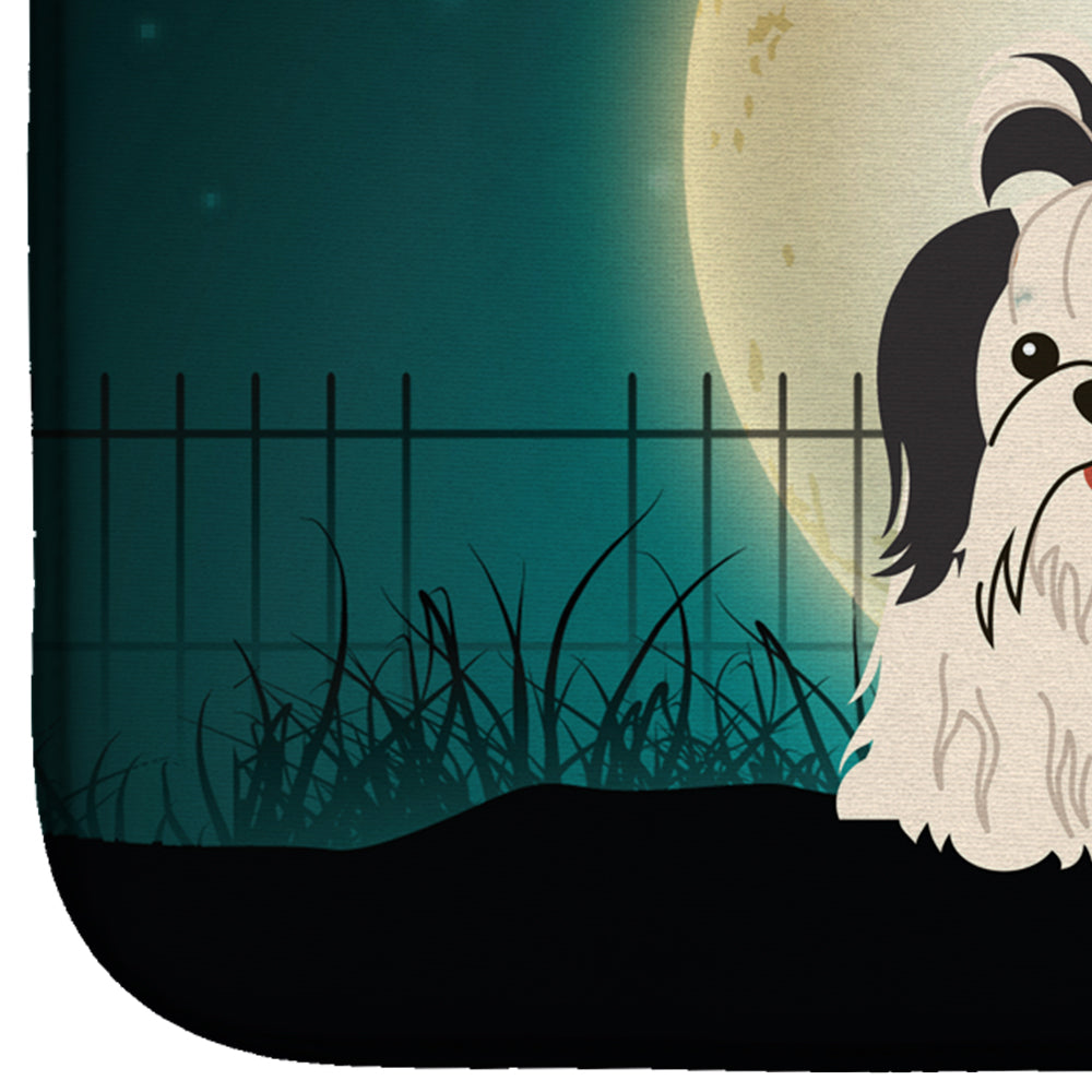 Halloween Scary Shih Tzu Black White Dish Drying Mat Absorbent Dish Drying Mat Pad for Kitchen Counter Dish Drainer Mat for Countertop, 14 x 21", Multicolor
