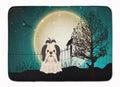 Halloween Scary Shih Tzu Black White Memory Foam Kitchen Mat Machine Washable Anti-Fatigue Cushion Comfort Bath or Kitchen Rug
