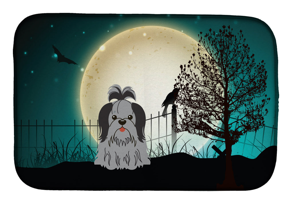 Halloween Scary Shih Tzu Black Silver Dish Drying Mat Absorbent Dish Drying Mat Pad for Kitchen Counter Dish Drainer Mat for Countertop, 14 x 21", Multicolor