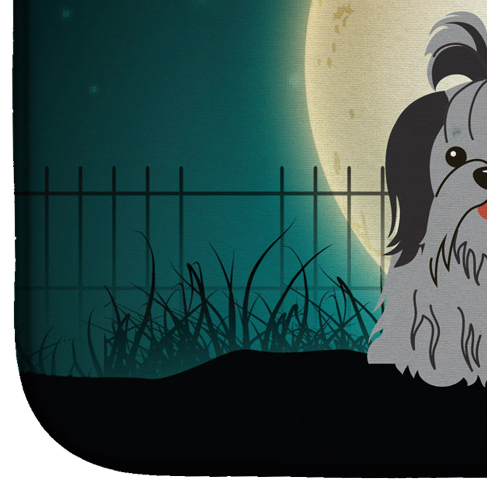 Halloween Scary Shih Tzu Black Silver Dish Drying Mat Absorbent Dish Drying Mat Pad for Kitchen Counter Dish Drainer Mat for Countertop, 14 x 21", Multicolor