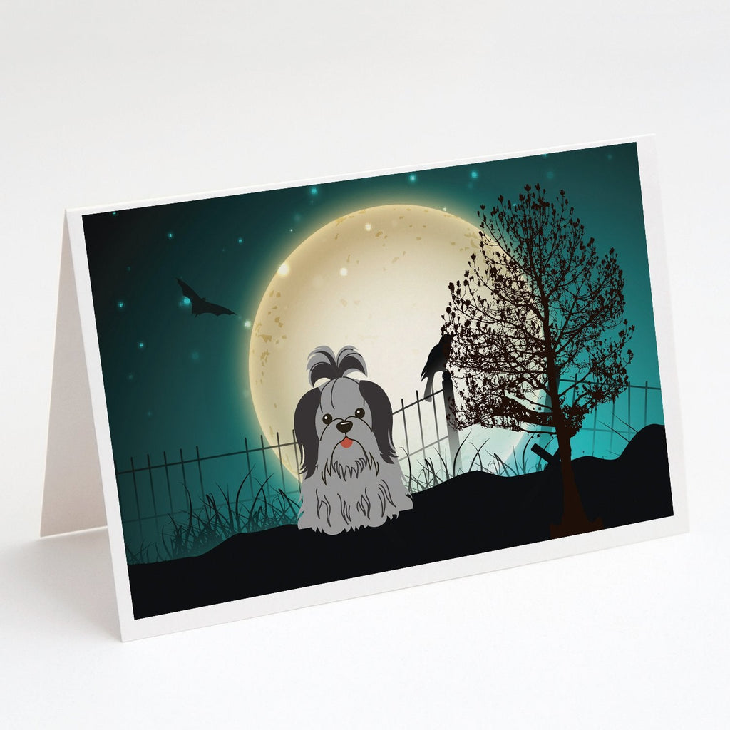 Halloween Scary Shih Tzu Black Silver Greeting Cards Pack of 8 Blank Cards with Envelopes Whimsical A7 Size 5x7
