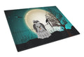 Halloween Scary Shih Tzu Black Silver Cutting Board Tempered Glass Kitchen Cutting Surface, Heat Resistant Chopping, Non-Slip Feet, Food Prep & Serving