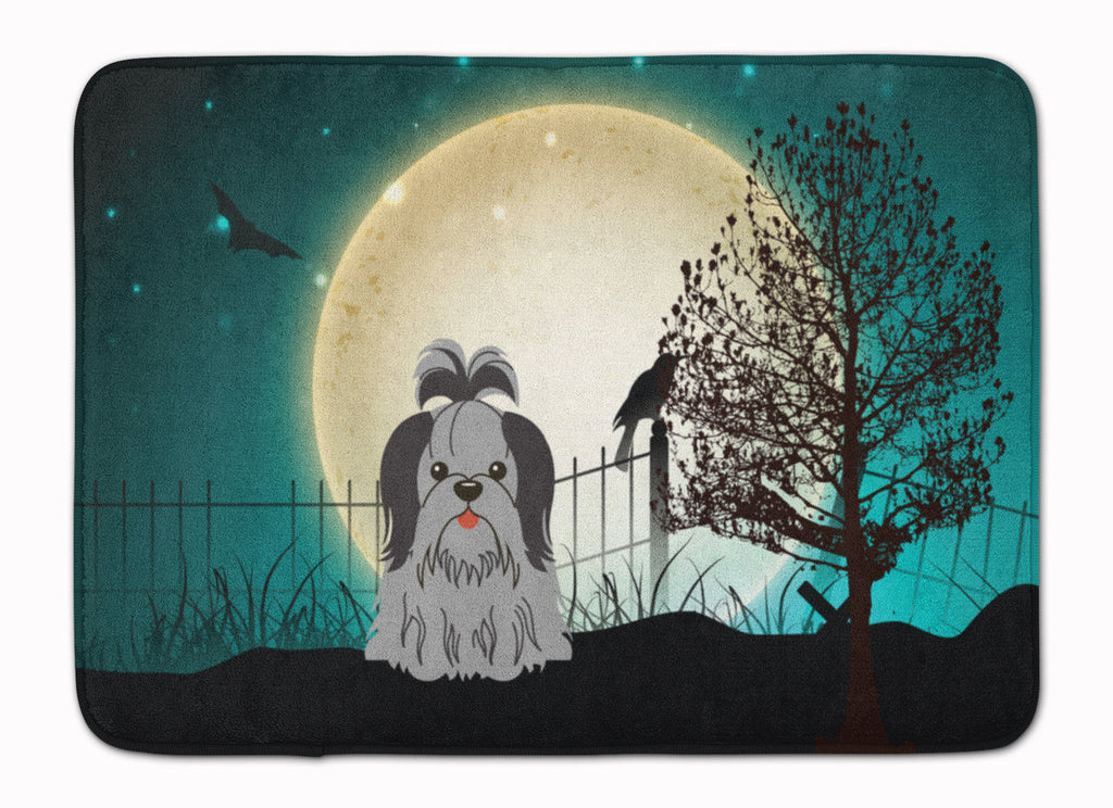 Halloween Scary Shih Tzu Black Silver Memory Foam Kitchen Mat Machine Washable Anti-Fatigue Cushion Comfort Bath or Kitchen Rug