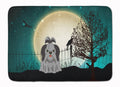 Halloween Scary Shih Tzu Black Silver Memory Foam Kitchen Mat Machine Washable Anti-Fatigue Cushion Comfort Bath or Kitchen Rug