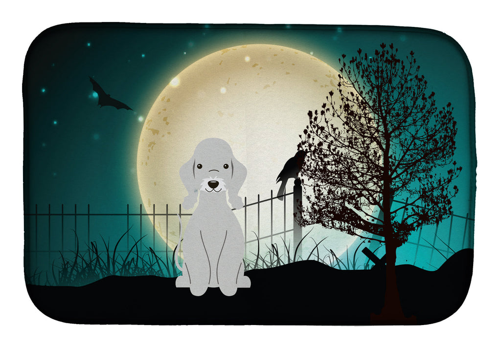 Halloween Scary Bedlington Terrier Blue Dish Drying Mat Absorbent Dish Drying Mat Pad for Kitchen Counter Dish Drainer Mat for Countertop, 14 x 21", Multicolor